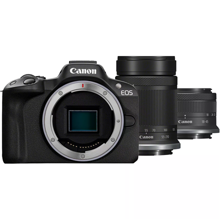 Canon | EOS R50 + RF-S 18-45mm F4.5-6.3 IS STM + RF-S 55-210mm F5-7.1 IS STM (SIP) | Megapixel 24.2 MP | Image stabilize