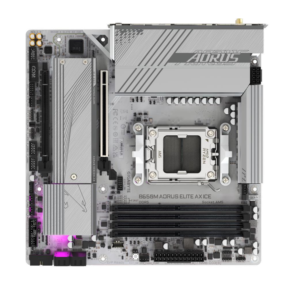 Mainboard GIGABYTE AMD B650 SAM5 Micro-ATX Memory DDR5 Memory slots 4 1xPCI-Express 4.0 4x 1xPCI-Express 4.0 16x 2xM.2 1xHDMI 1xDisplayPort 4xUSB 2.0 7xUSB 3.2 1xUSB-C 1xOptical S/PDIF 1xRJ45 2xAudio port B650MAELITEAXICE1.1