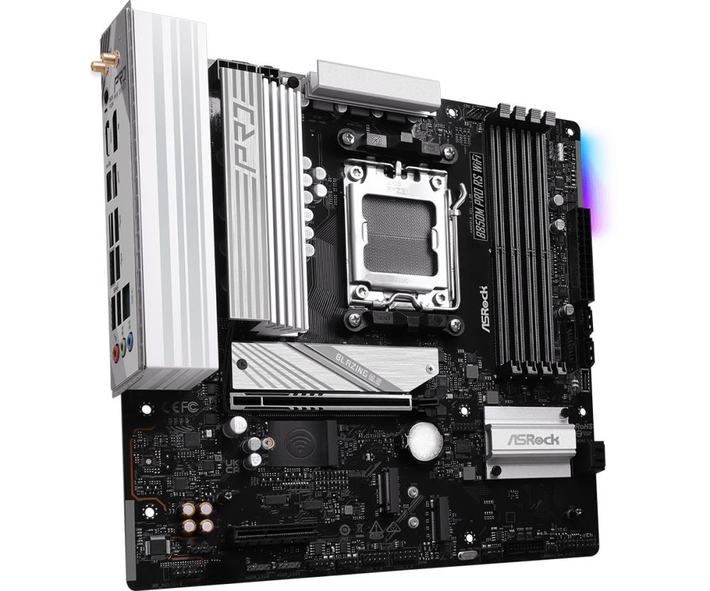 Mainboard ASROCK AMD B850 SAM5 Micro-ATX Memory DDR5 Memory slots 4 1xPCI-Express 4.0 4x 1xPCI-Express 5.0 16x 1xM.2 1xHDMI 1xDisplayPort 1xAudio-In 1xAudio-Out 1xMicrophone 4xUSB 2.0 3xUSB 3.2 1xUSB-C 1xRJ45 B850MPRORSWIFI