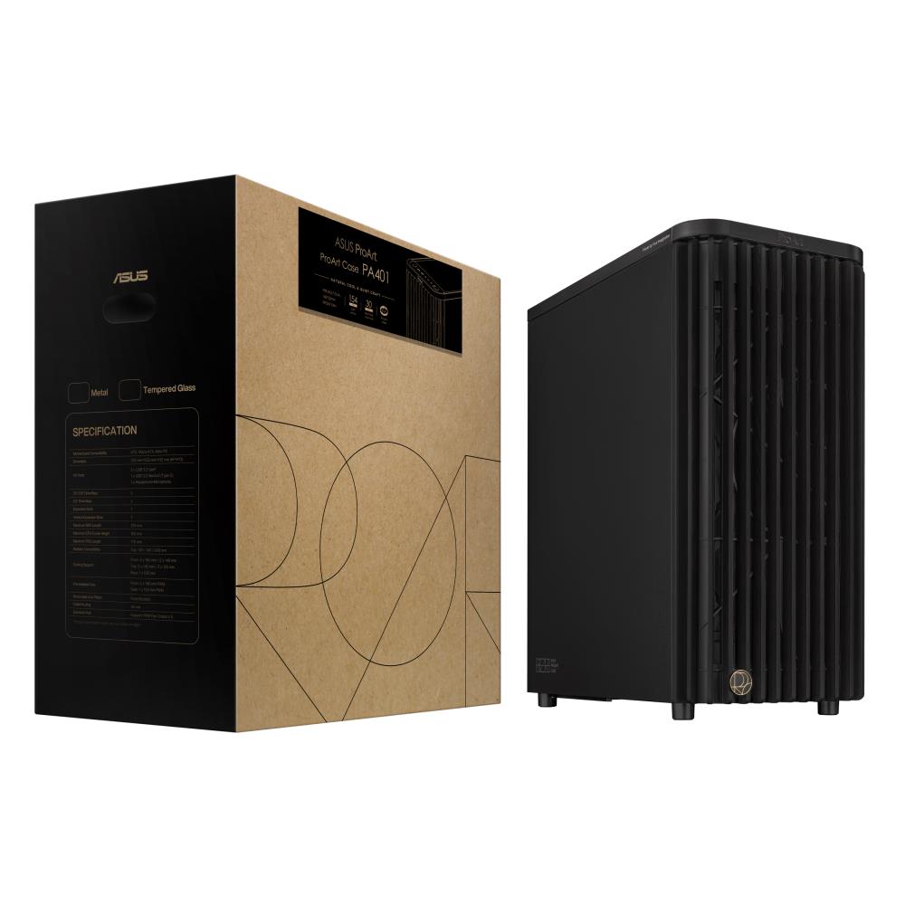 Case ASUS ProArt PA401 Wood Edition - Metal Panel MidiTower Not included ATX Colour Black PROARTPA401WOODMETPWM