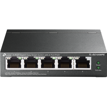 TP-LINK | 5-Port Gigabit Easy Smart Switch with 4-Port PoE+ | TL-SG105MPE | Managed L2 | Desktop