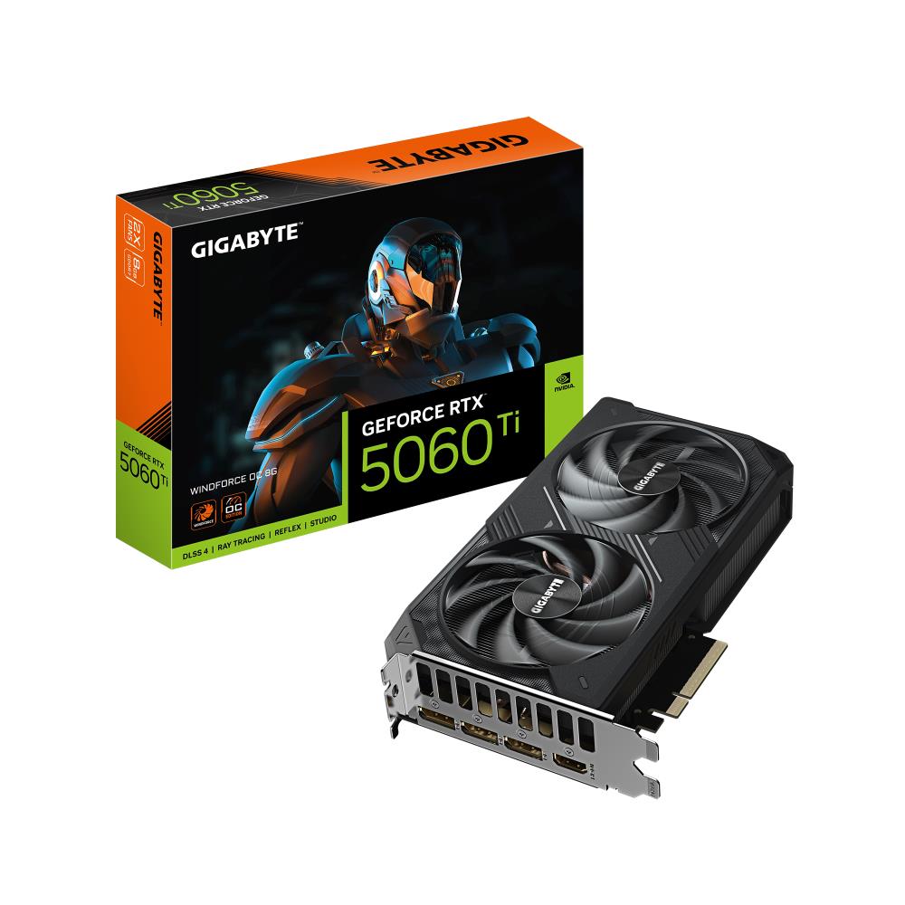 Graphics Card GIGABYTE NVIDIA GeForce RTX 5060 Ti 8 GB GDDR7 128 bit PCIE 5.0 16x GPU 2587 MHz Dual Slot Fansink 1xHDMI 3xDisplayPort GV-N506TWF2OC-8GD