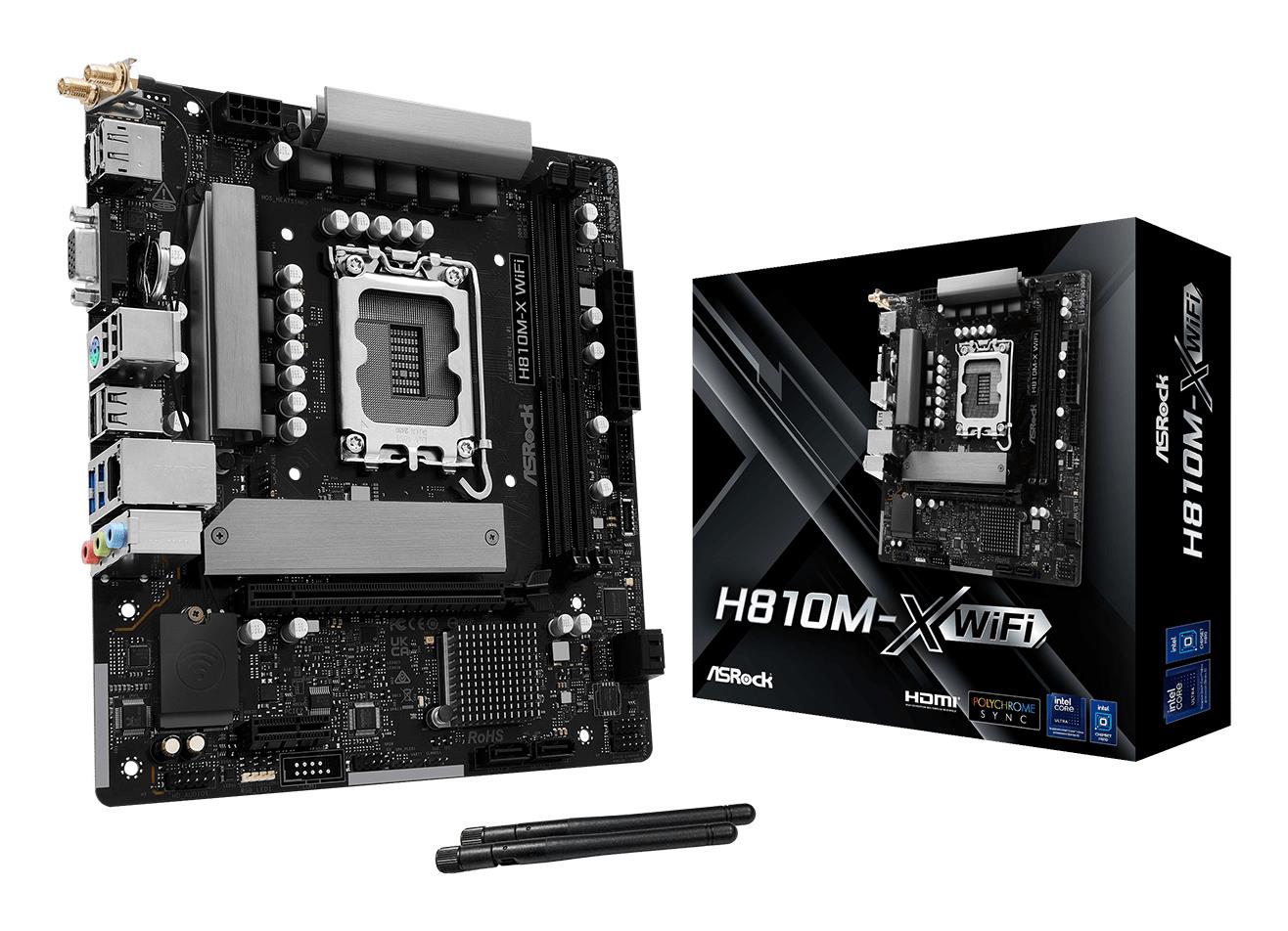 Mainboard ASROCK Intel H810 LGA 1851 (Socket V1) micro ATX RAM DDR5-SDRAM 2xSlots Wi-Fi Yes Bluetooth Yes 1xNumber of M.2 (M) slots H810M-XWIFI