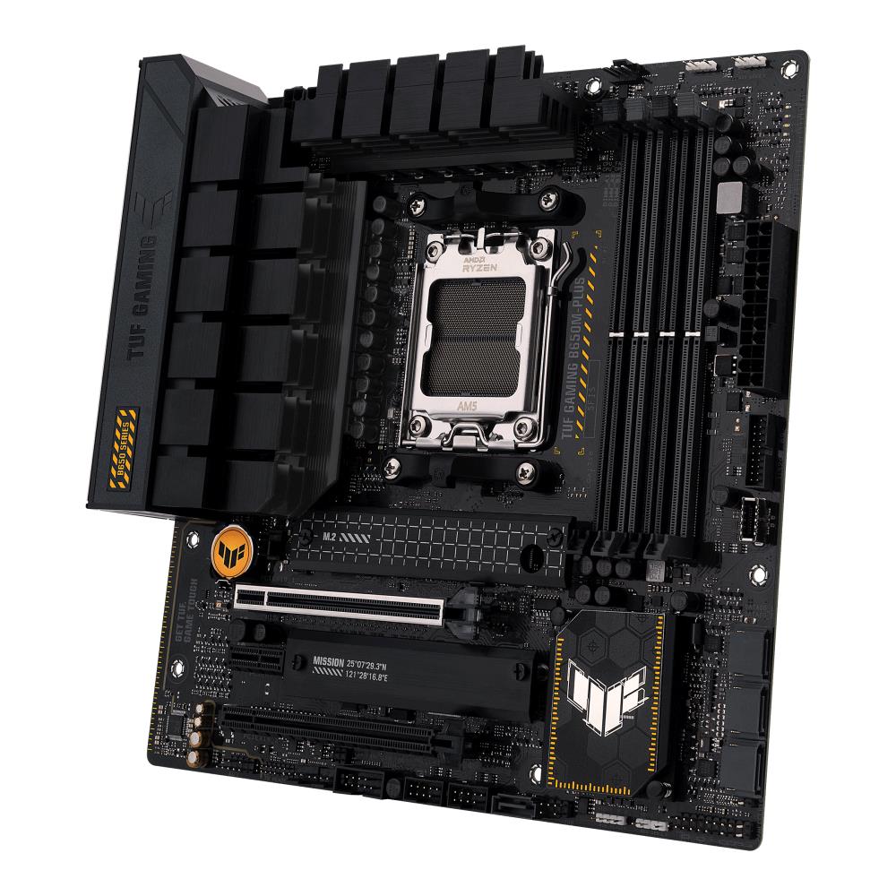 Mainboard ASUS AMD B650 SAM5 MicroATX Memory DDR5 Memory slots 4 1xPCI-Express 4.0 1x 2xPCI-Express 4.0 16x 2xM.2 1xHDMI 1xDisplayPort 4xUSB 2.0 3xUSB 3.2 1xUSB-C 1xRJ45 5xAudio port TUFGAMINGB650M-PLUS