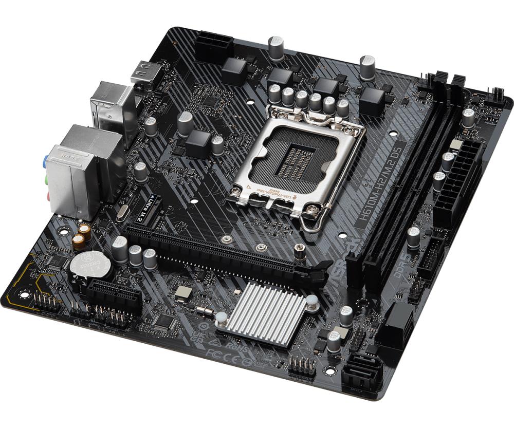 Mainboard ASROCK Intel H610 LGA1700 Micro-ATX Memory DDR5 Memory slots 2 1xPCI-Express 3.0 1x 1xPCI-Express 4.0 16x 1xM.2 2xHDMI 4xUSB 2.0 2xUSB 3.2 1xPS/2 1xRJ45 3xAudio port H610M-H2/M.2D5
