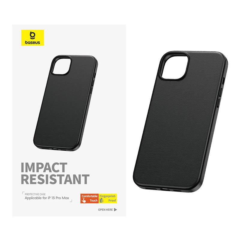 Phone Case for iPhone 15 ProMax Baseus Fauxther Series (Black) - Image 3