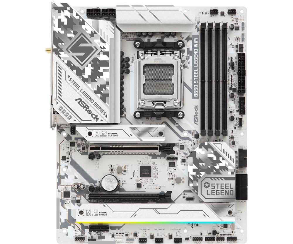 Mainboard ASROCK AMD B650 SAM5 ATX Memory DDR5 Memory slots 4 1xPCI-Express 3.0 16x 1xPCI-Express 4.0 1x 1xPCI-Express 5.0 16x 1xM.2 1xHDMI 1xDisplayPort 8xUSB 2.0 3xUSB 3.2 2xUSB-C 1xRJ45 2xAudio port B650STEELLEGENDWIFI
