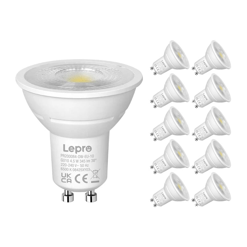 LEPRO 200084-DW-EU-10 GU10 Dimmable LED Bulb, 4.5W, 345 lm, 6500K, 38°, 10 pcs. - Image 1