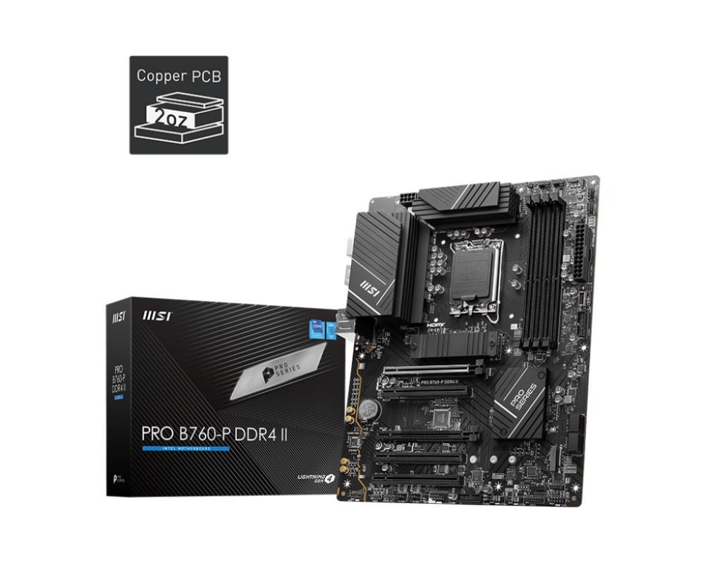 Mainboard MSI Intel B760 Express LGA1700 ATX Memory DDR4 Memory slots 4 5xPCI-Express 5.0 16x 2xM.2 1xHDMI 1xDisplayPort 2xUSB 2.0 2xUSB 3.2 1xUSB-C 1xOptical S/PDIF 1xRJ45 5xAudio port PROB760-PDDR4II