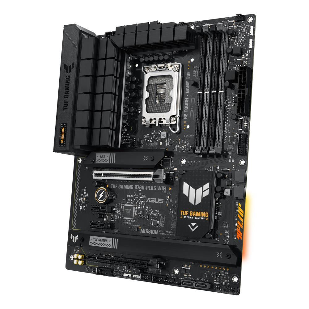 Mainboard ASUS Intel B760 Express LGA1700 ATX Memory DDR5 Memory slots 4 2xPCI-Express 3.0 1x 1xPCI-Express 3.0 16x 1xPCI-Express 5.0 16x 3xM.2 1xHDMI 1xDisplayPort 1xUSB 2.0 4xUSB 3.2 1xUSB-C 1xOptical S/PDIF 1xRJ45 5xAudio port TUFGAMINGB760-PLUSWIFI