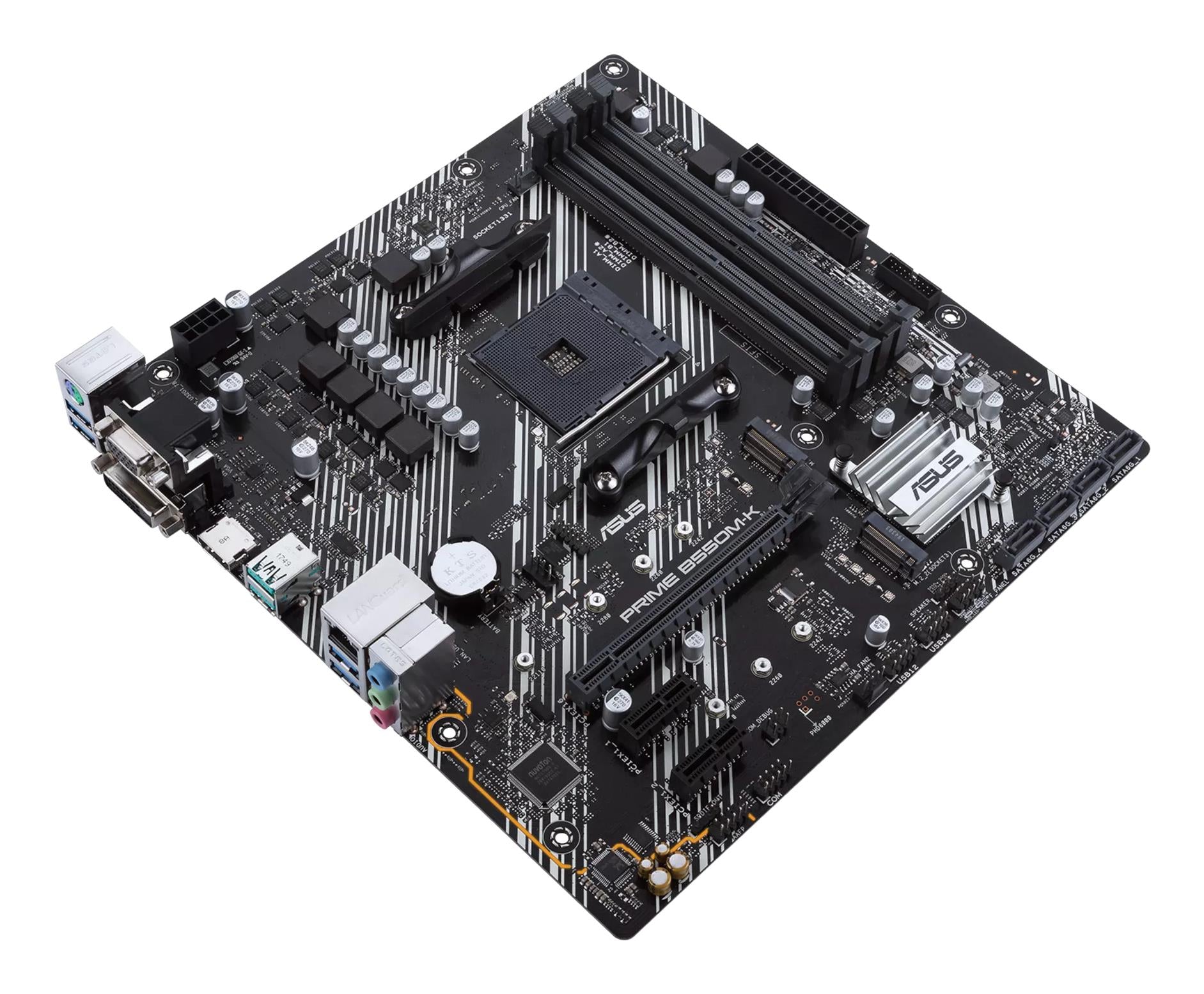 Mainboard ASUS AMD B550 SAM4 MicroATX 2xPCI-Express 3.0 1x 2xM.2 1xPCI-Express 4.0 16x Memory DDR4 Memory slots 4 1x15pin D-sub 1xDVI 1xHDMI 6xUSB 3.2 1xPS/2 1xRJ45 3xAudio port PRIMEB550M-K