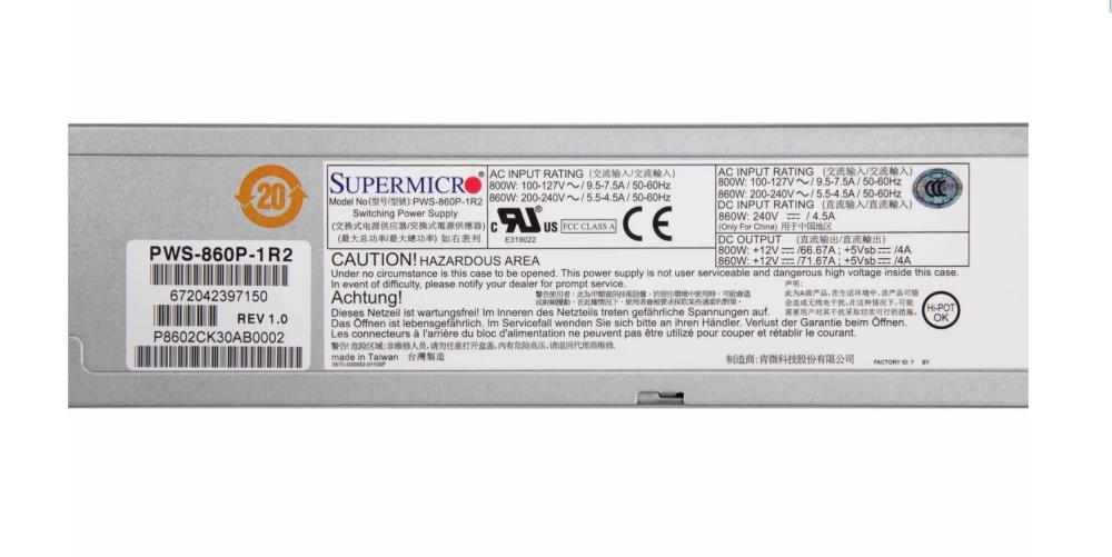 SERVER ACC PSU 860W REDUNDANT/PWS-860P-1R2 SUPERMICRO