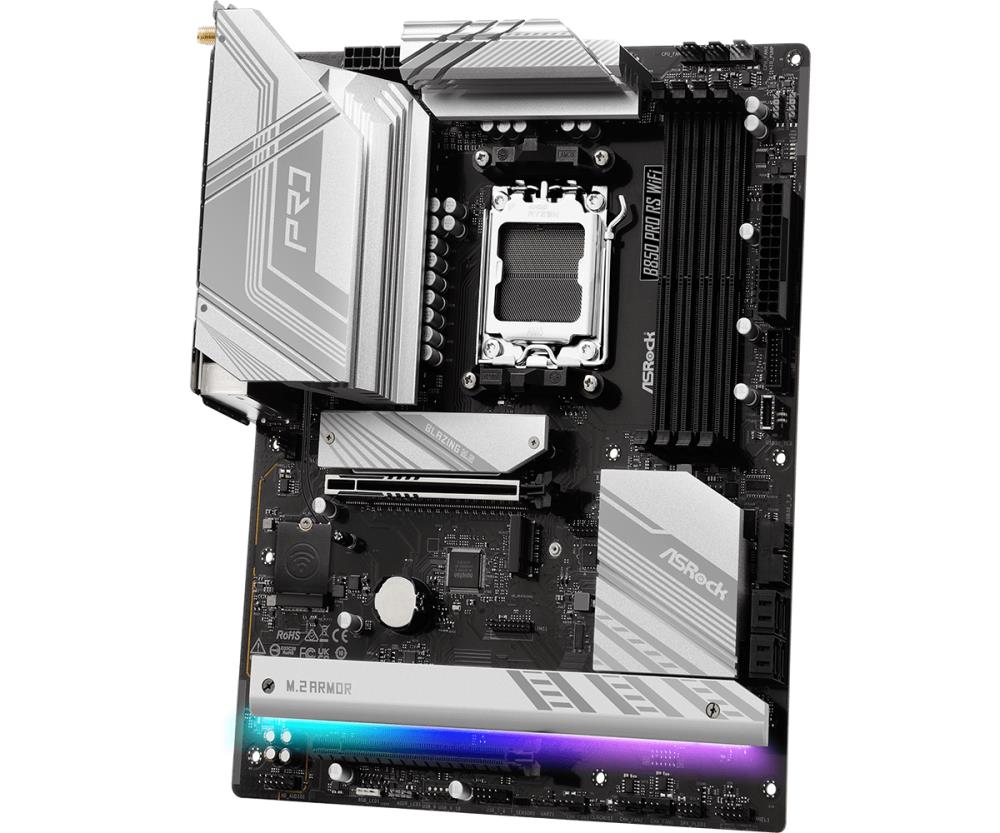 Mainboard ASROCK AMD B850 SAM5 ATX Memory DDR5 Memory slots 4 1xPCI-Express 4.0 16x 1xPCI-Express 5.0 16x 1xM.2 1xHDMI 1xAudio-In 1xAudio-Out 1xMicrophone 6xUSB 2.0 4xUSB 3.2 2xUSB-C 1xRJ45 B850PRORSWIFI