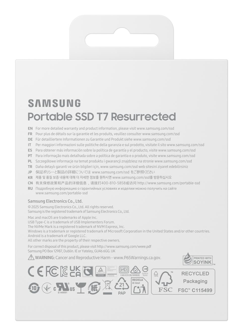 External SSD SAMSUNG Read speed 1050 MB/s Write speed 1000 MB/s 2000 GB MU-PD2T0G/WW