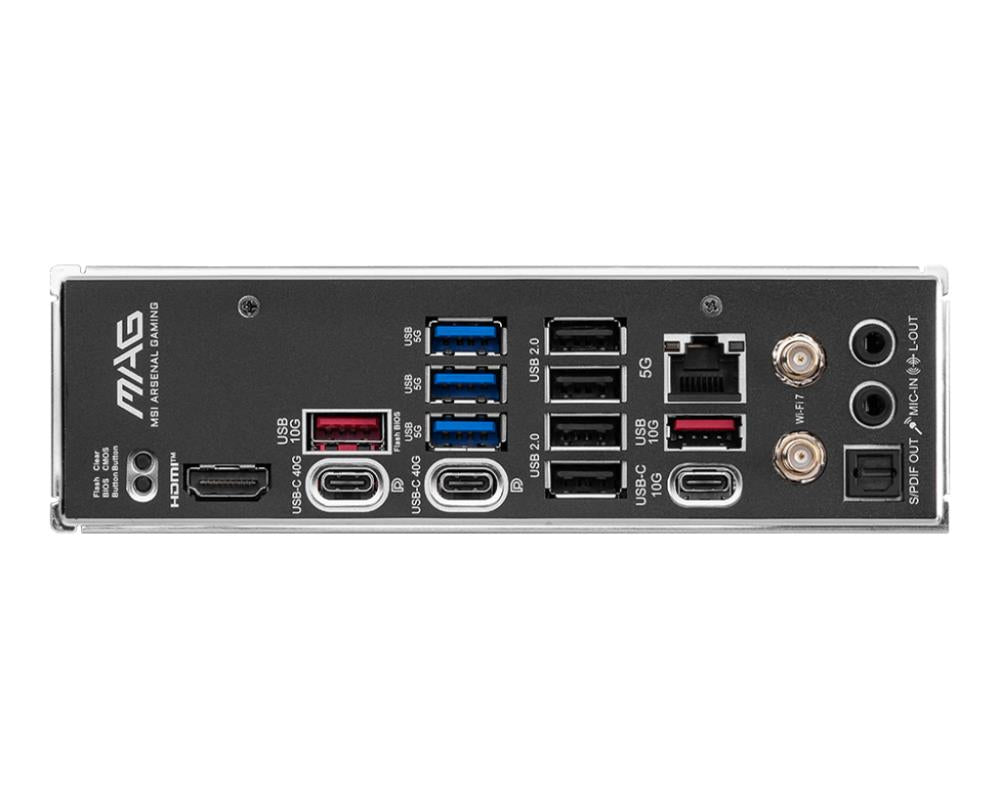 Mainboard MSI AMD X870 SAM5 ATX Memory DDR5 Memory slots 4 1xPCI-Express 1x 3xPCI-Express 16x 4xM.2 1xHDMI 1xAudio-In 1xAudio-Out 4xUSB 2.0 4xUSB 3.2 3xUSB-C 1xRJ45 MAGX870TOMAHAWKWIFI