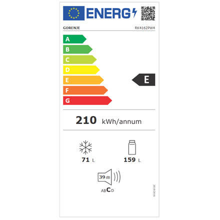 Gorenje Refrigerator | RK4162PW4 | Energy efficiency class E | Free standing | Combi | Height 161.3 cm | Fridge net capa