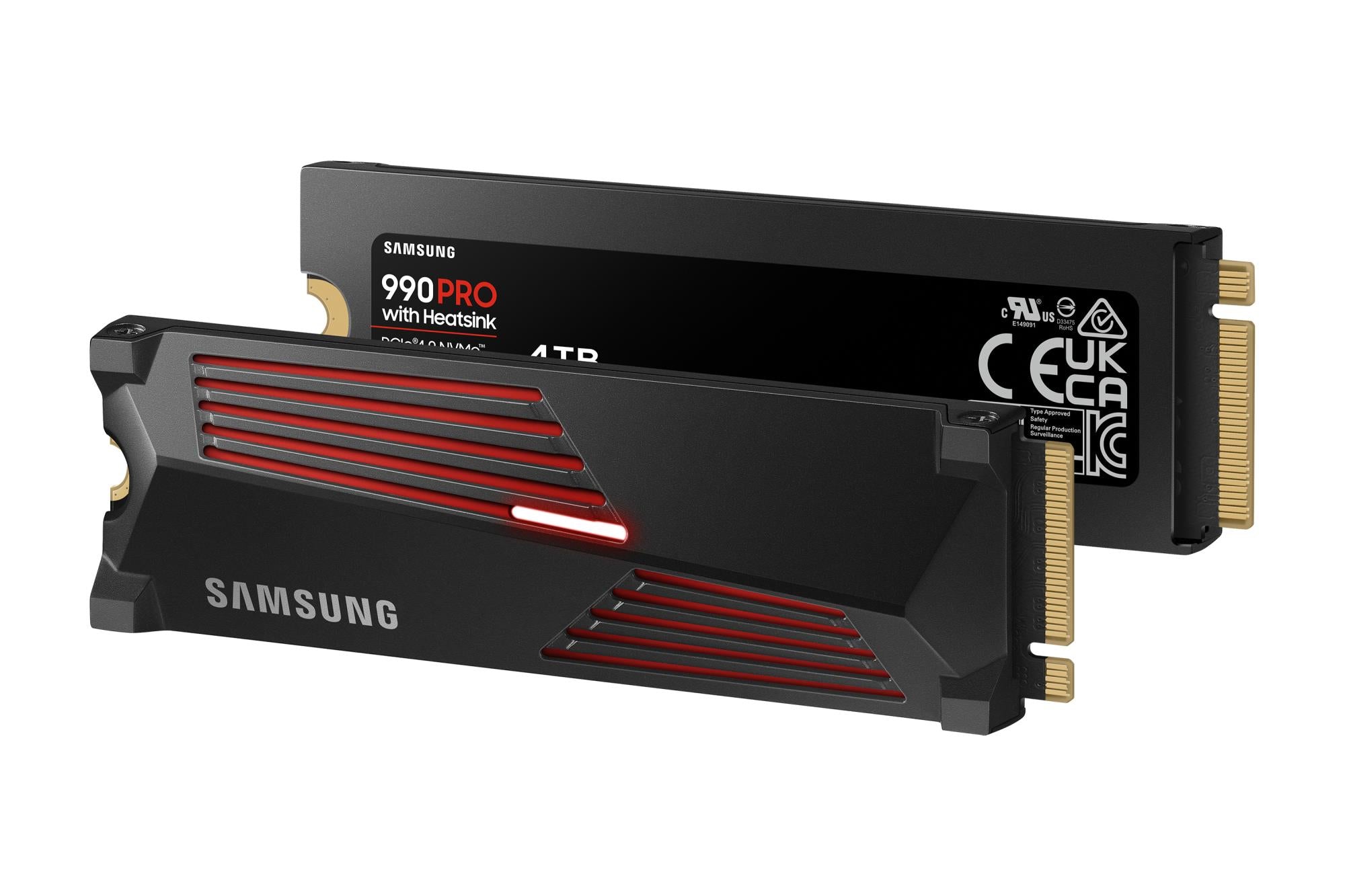 SSD SAMSUNG 990 PRO with Heatsink 4TB M.2 PCIe Gen4 NVMe TLC Write speed 6900 MBytes/sec Read speed 7450 MBytes/sec 2.3mm TBW 1200 TB MTBF 1500000 hours MZ-V9P4T0GW