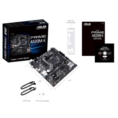 Mainboard ASUS AMD A520 SAM4 MicroATX 2xPCI-Express 3.0 1x 1xPCI-Express 3.0 16x 1xM.2 Memory DDR4 Memory slots 2 1x15pin D-sub 1xHDMI 2xUSB 2.0 4xUSB 3.2 type B 1xPS/2 3xStereo jack 3.5mm 1xRJ45 PRIMEA520M-K