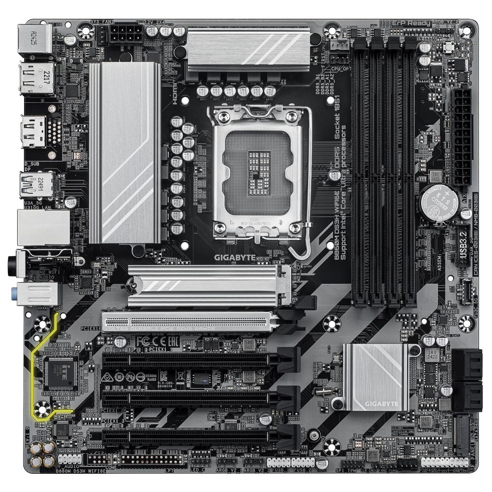 Mainboard GIGABYTE Intel B860 Express LGA1851 Micro-ATX Memory DDR5 Memory slots 4 4xPCI-Express 4.0 16x 1xPCI-Express 5.0 16x 2xM.2 1xHDMI 2xDisplayPort 1xAudio-In 1xAudio-Out 1xMicrophone 3xUSB 2.0 1xUSB-C 1xPS/2 1xRJ45 B860MDS3HWIFI6E1.0