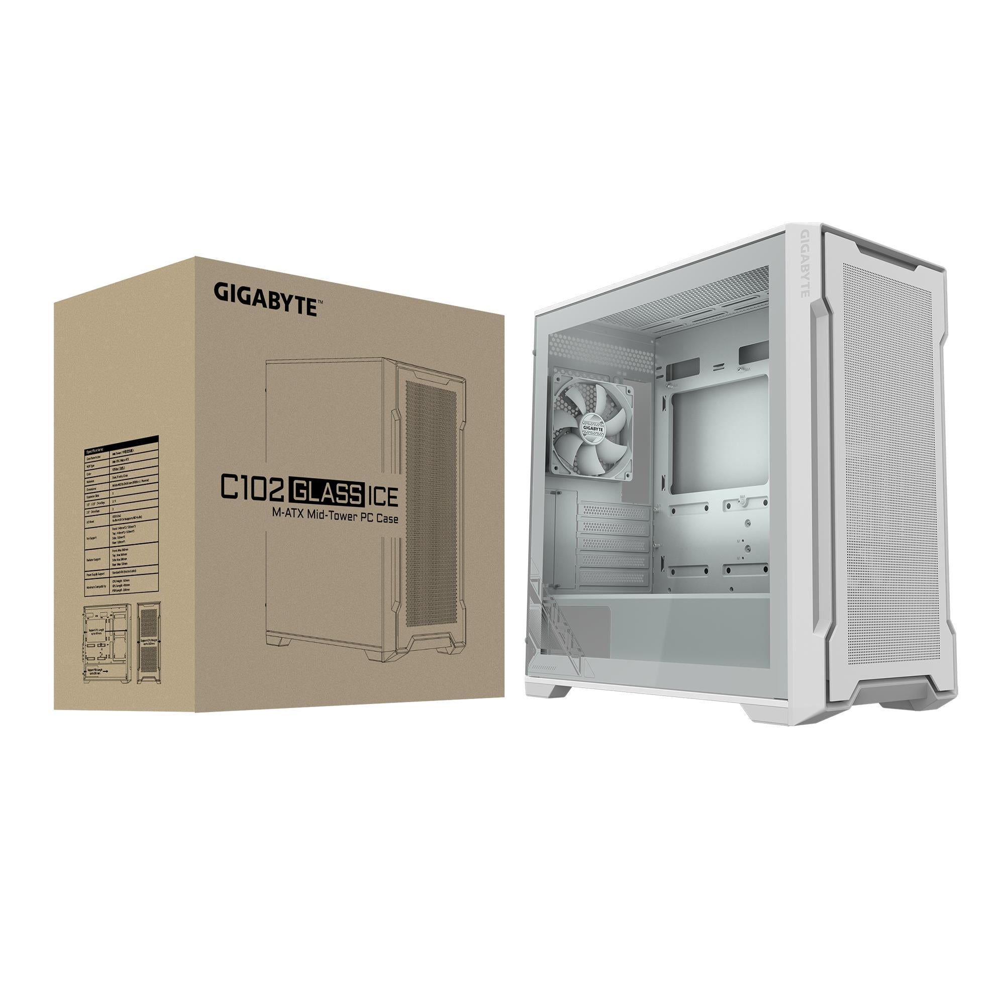 Case GIGABYTE GB-C102GI MidiTower Case product features Transparent panel Not included MicroATX MiniITX Colour White C102GI
