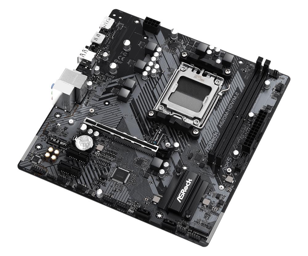 Mainboard ASROCK AMD A620 SAM5 Micro-ATX Memory DDR5 Memory slots 2 2xPCI-Express 3.0 1x 1xPCI-Express 4.0 16x 2xM.2 1xHDMI 1xDisplayPort 2xUSB 2.0 2xUSB 3.2 1xUSB-C 1xRJ45 3xAudio port A620M-HDV/M.2