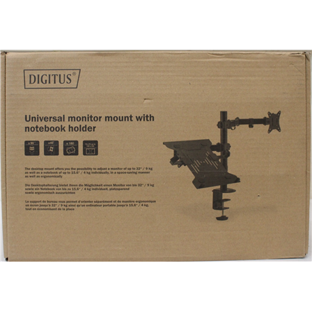 SALE OUT. DIGITUS Universal Monitor Mount with Notebook Holder | Digitus Desk Mount | DA-90436 | Tilt, swivel, height ad