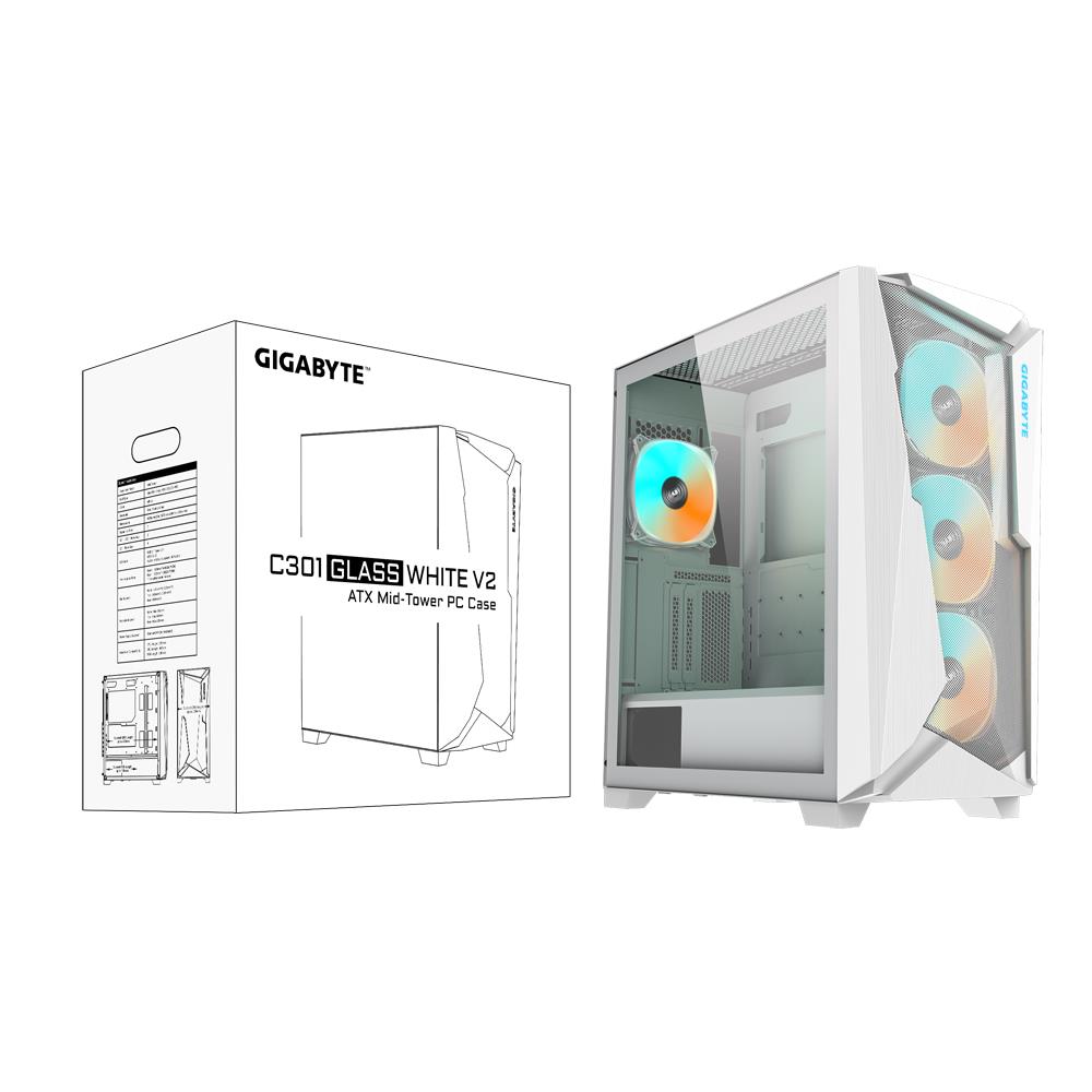 Case GIGABYTE C301GW V2 MidiTower Case product features Transparent panel Not included ATX EATX MicroATX MiniITX Colour White C301GWV2