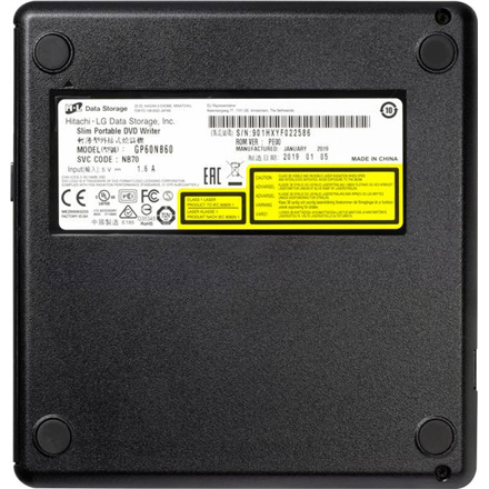 H.L Data Storage | Ultra Slim Portable DVD-Writer | GP60NB60 | Interface USB 2.0 | DVD±R/RW | CD read speed 24 x | CD wr