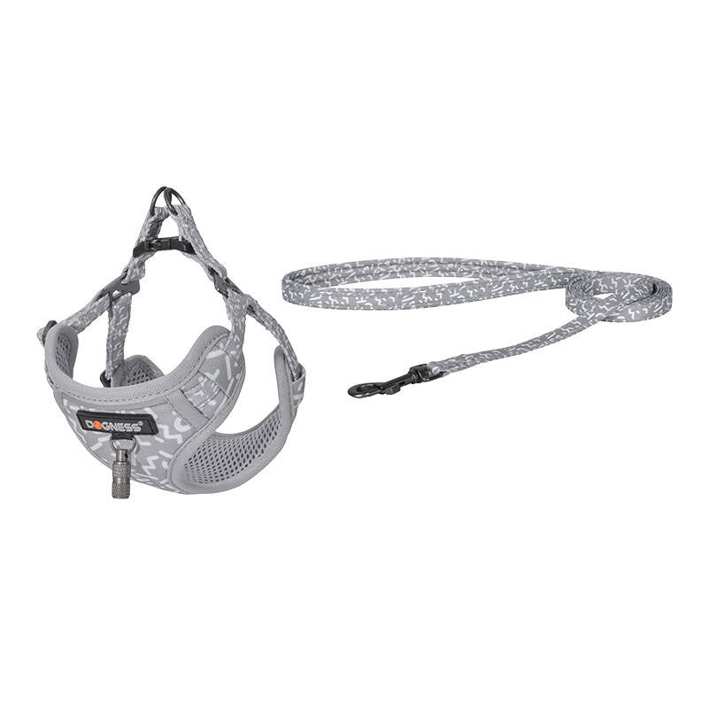 Dogness walking set leash 1,5m+harness for dog (light gray) - Image 1
