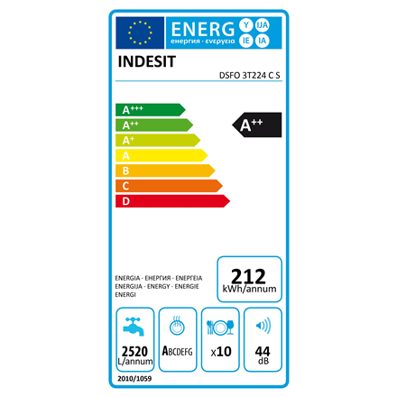 INDESIT Dishwasher | DSFO 3T224 C S | Free standing | Width 45 cm | Number of place settings 10 | Number of programs 9 |
