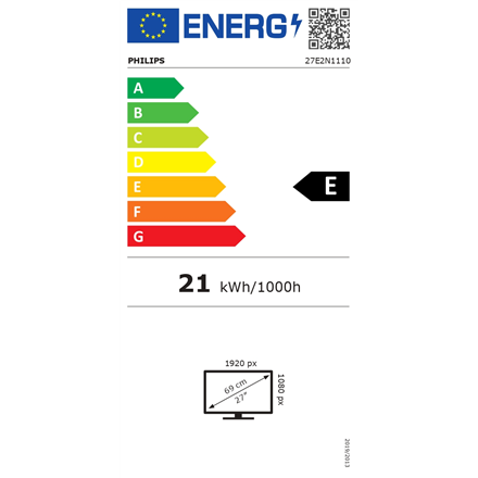 Philips 27E2N1110/00 | 27 " | IPS | FHD | 16:9 | 120 Hz | 4 ms | 1920 x 1080 pixels | 300 cd/m² | HDMI ports quantity 1