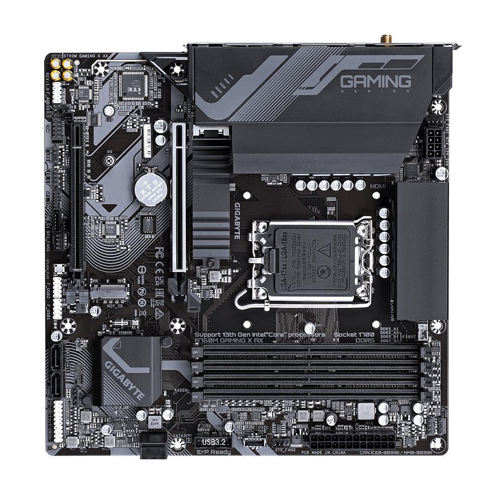 Mainboard GIGABYTE Intel B760 Express LGA1700 Micro-ATX Memory DDR5 Memory slots 4 1xPCI-Express 4.0 16x 1xM.2 1xHDMI 1xDisplayPort 5xUSB 2.0 3xUSB 3.2 1xRJ45 3xAudio port B760MGAMINGXAX1.1