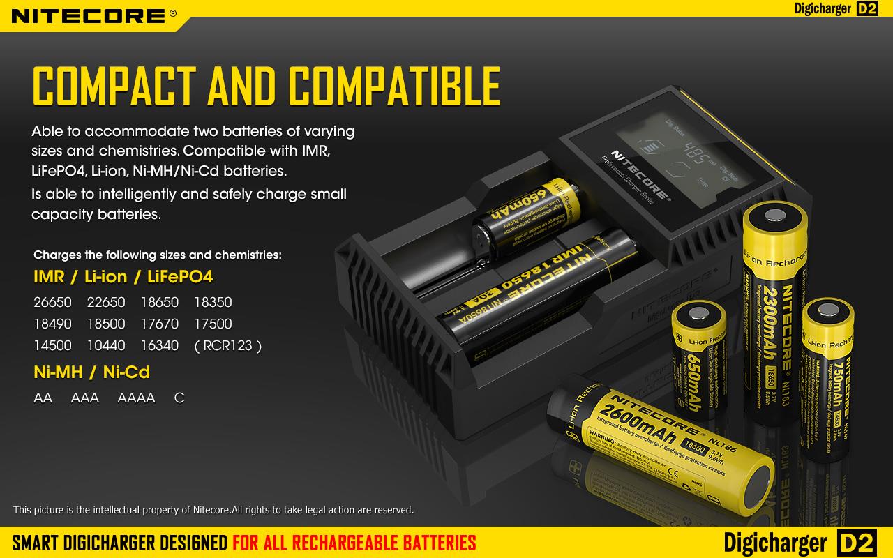 BATTERY CHARGER 2-SLOT/D2 EU NITECORE