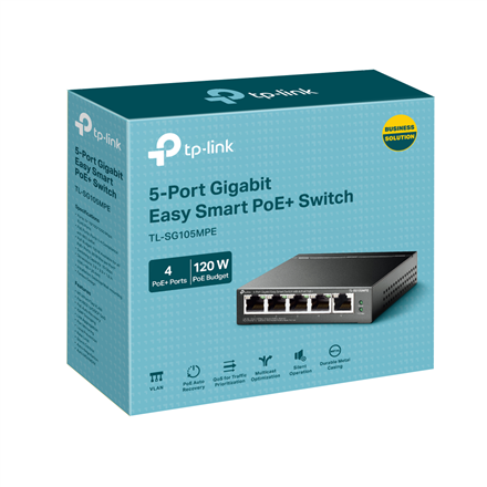 TP-LINK | 5-Port Gigabit Easy Smart Switch with 4-Port PoE+ | TL-SG105MPE | Managed L2 | Desktop