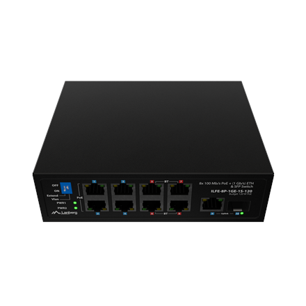 Lanberg Switch PoE 4xBT 4xAT SFP/ETH Din Unmanagment Fast Ethernet | ILFE-8P-1GE-1S-120 | Unmanaged | Din rail, Rack