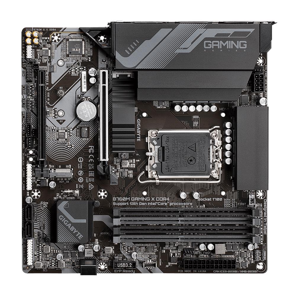 Mainboard GIGABYTE Intel B760 Express LGA1700 Micro-ATX Memory DDR4 Memory slots 4 1xPCI-Express 3.0 16x 1xPCI-Express 4.0 16x 2xM.2 1xHDMI 1xDisplayPort 5xUSB 2.0 3xUSB 3.2 3xAudio port B760MGAMINGXDDR4