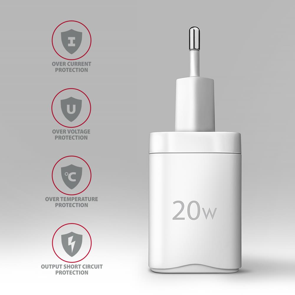 MOBILE CHARGER WALL USB 20W/2PORT WHITE ACU-PQ20W AXAGON