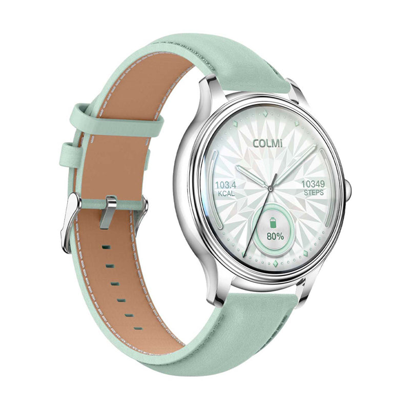 COLMI L28 Smart Watch (Silver-green + green leather strap) - Image 1