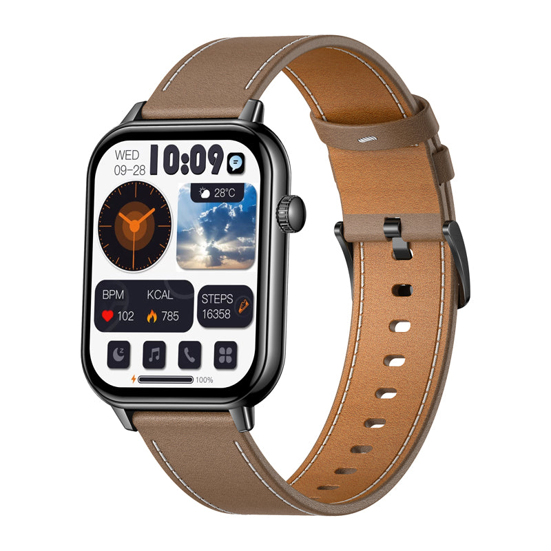 COLMI C28 Smartwatch – Black + Brown Leather Strap - Image 2
