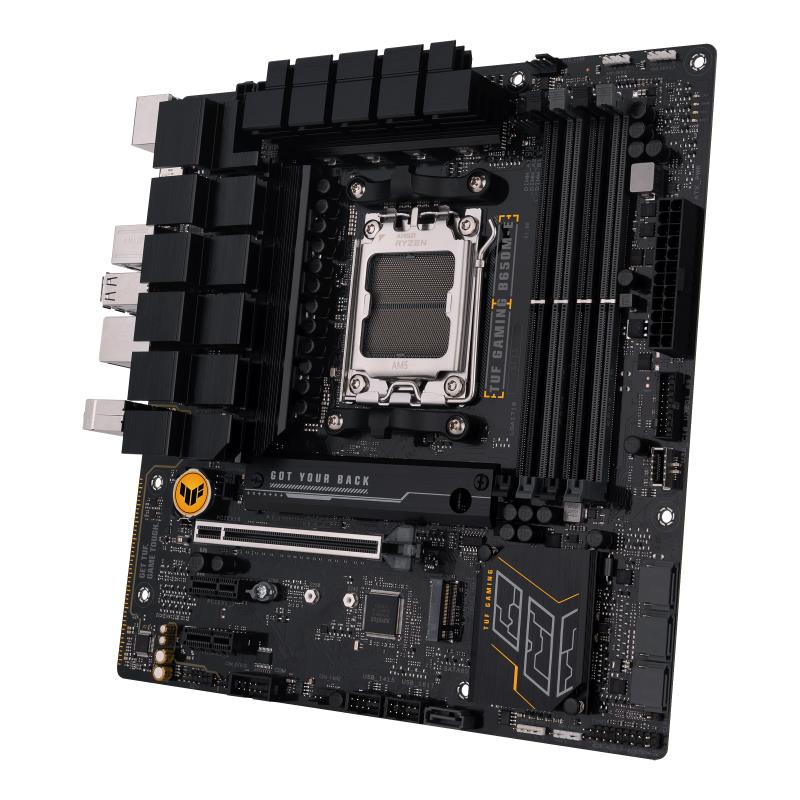 Mainboard ASUS AMD B650 SAM5 Micro-ATX Memory DDR5 Memory slots 4 2xPCI-Express 4.0 1x 1xPCI-Express 4.0 16x 2xM.2 1xHDMI 2xDisplayPort 4xUSB 2.0 2xUSB 3.2 2xUSB-C 1xRJ45 3xAudio port TUFGAMINGB650M-E