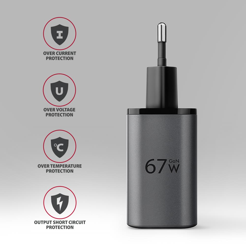 MOBILE CHARGER WALL USB 67W/GAN 2PORT ACU-PQ67 AXAGON