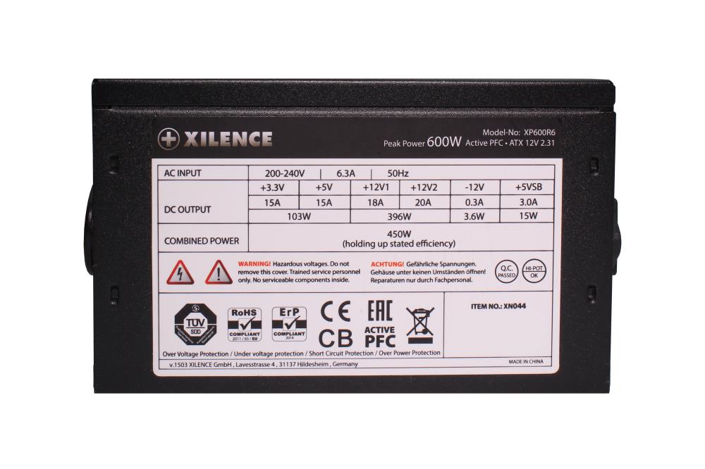 Power Supply XILENCE 450 Watts Peak Power 600 Watts PFC Active XN044