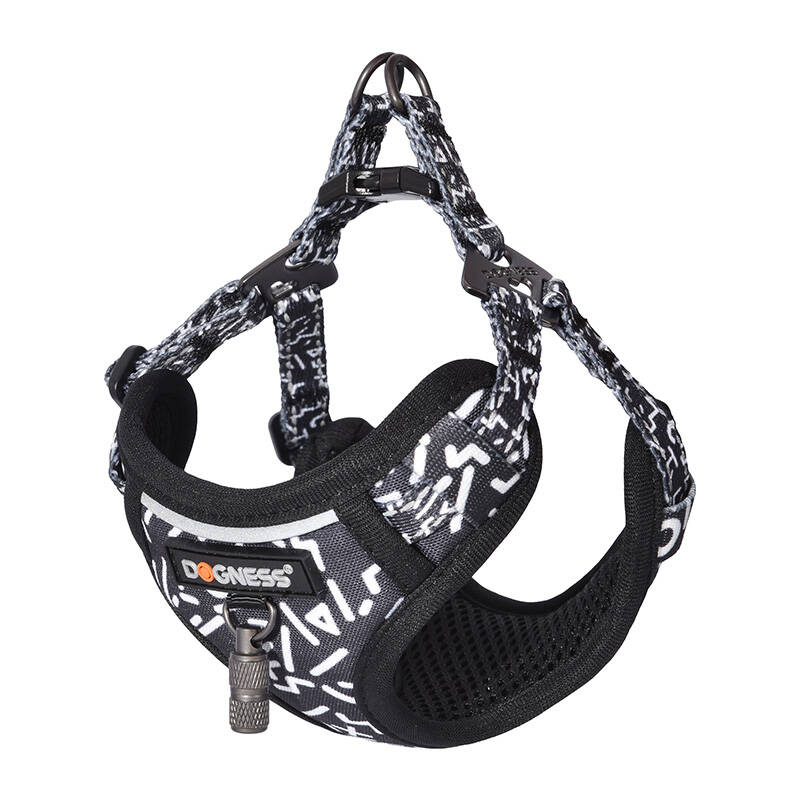 Dogness walking set leash 1,5m+harness for dog (black and white) - Image 2