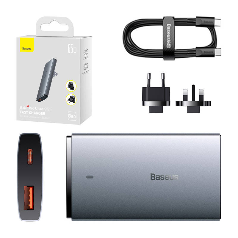 Wall charger Baseus GaN5, 65W, 1xport USB-C, 1XUSB-A - Image 1