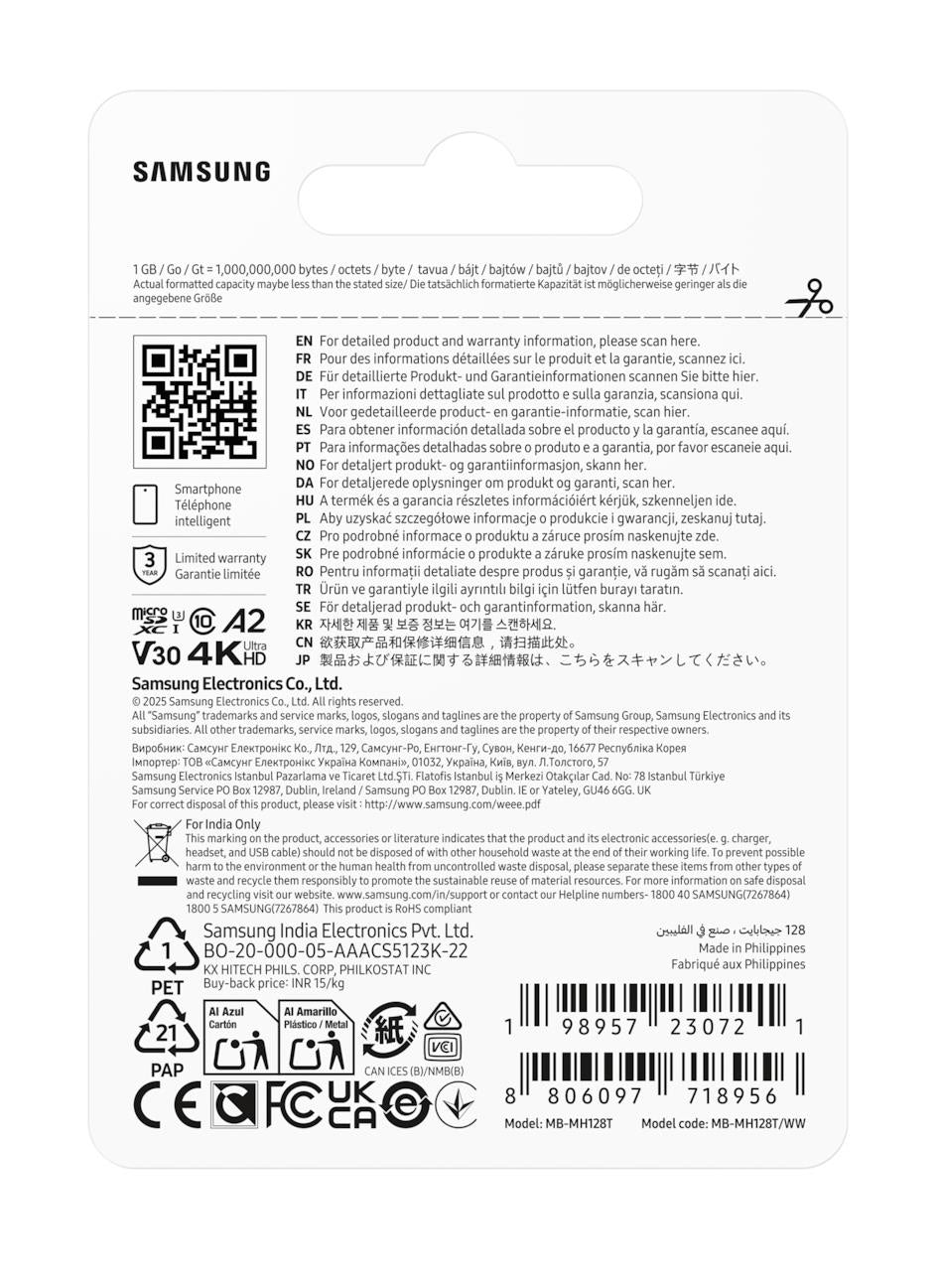 MEMORY MICRO SDXC T9 128GB/V30 MB-MH128T/WW SAMSUNG