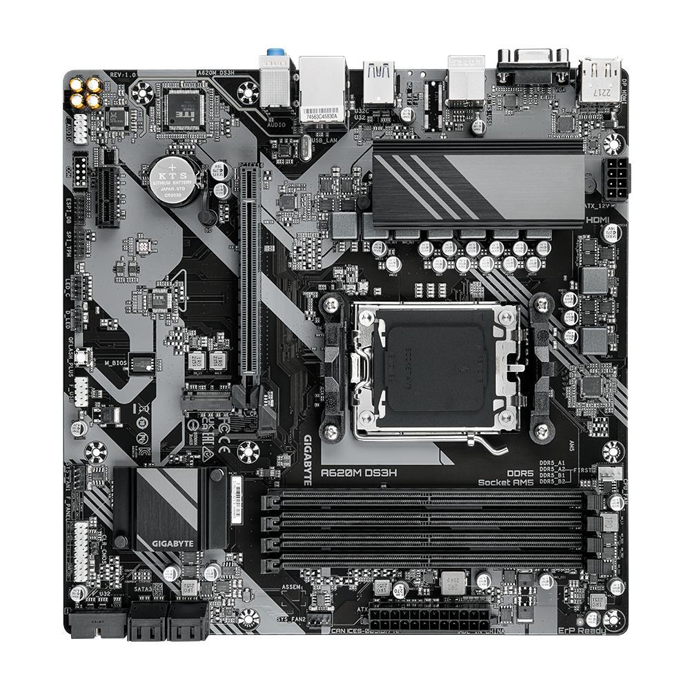 Mainboard GIGABYTE AMD A620 SAM5 Micro-ATX Memory DDR5 Memory slots 4 1xPCI-Express 4x 1xPCI-Express 3.0 1x 1xM.2 1x15pin D-sub 1xHDMI 1xDisplayPort 4xUSB 2.0 1xUSB 3.2 1xUSB-C 1xPS/2 1xRJ45 3xAudio port A620MDS3H1.1