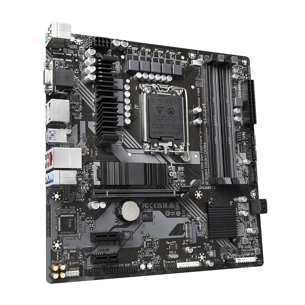 Mainboard GIGABYTE Intel B760 Express LGA1700 Micro-ATX Memory DDR4 Memory slots 4 2xPCI-Express 3.0 1x 1xPCI-Express 4.0 16x 2xM.2 1x15pin D-sub 1xHDMI 2xDisplayPort 2xUSB 2.0 3xUSB 3.2 1xUSB-C 1xPS/2 1xRJ45 3xAudio port B760MDS3HDDR4