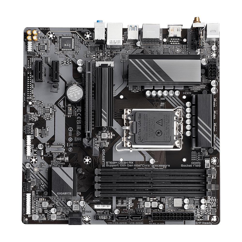 Mainboard GIGABYTE Intel B760 Express LGA1700 Micro-ATX Memory DDR5 Memory slots 4 B760MDS3HAX1.3