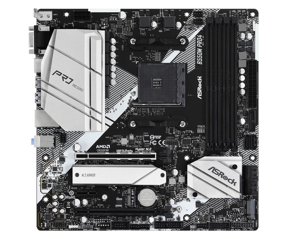 Mainboard ASROCK AMD B550 SAM4 MicroATX 1xPCI-Express 3.0 1x 1xPCI-Express 3.0 16x 1xM.2 1xPCI-Express 4.0 16x Memory DDR4 Memory slots 4 1x15pin D-sub 1xHDMI 1xDisplayPort 2xUSB 2.0 1xUSB type C 5xUSB 3.2 1xPS/2 1xRJ45 3xAudio port B550MPRO4