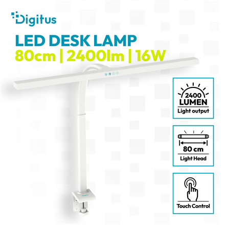 Digitus LED Desk Lamp, 80 cm, White | DA-90493 | 2400 lm | 16 W | 3000-6500 K | Warm white light to white daylight | LED